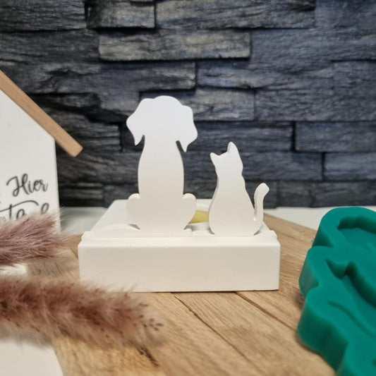 Silikonform Einschieber Hund und Katze für Teelichthalter - SF-2038