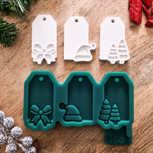 Silikonform 3 Labels Weihnachten - Badge Tannenbaum Weihnachtsmütze Winter - SF-2139