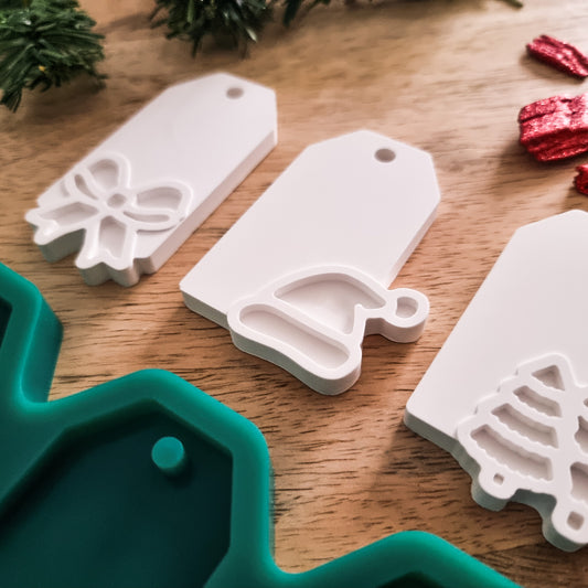 Silikonform 3 Labels Weihnachten - Badge Tannenbaum Weihnachtsmütze Winter - SF-2139