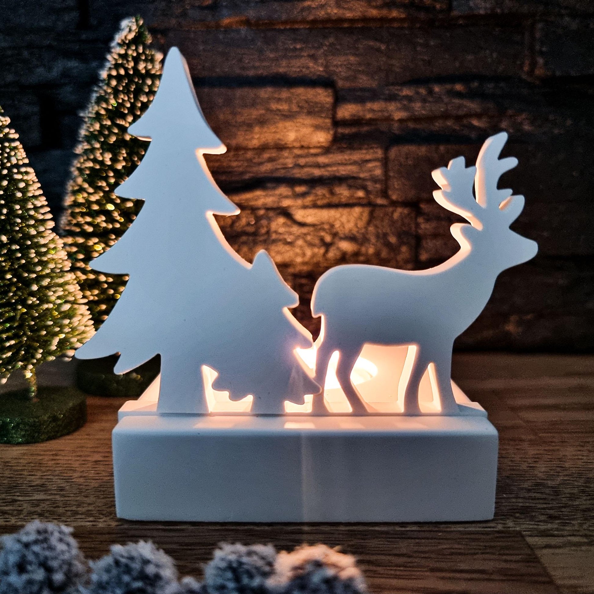 Silikonform Winterlandschaft Einschieber für Teelichthalter | Einschiebeform Rentier Tannenbaum | Formenwelt | SF-2114
